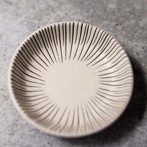 Tag black white lines stripes ceramic pottery trinket dish small 3.75 inches